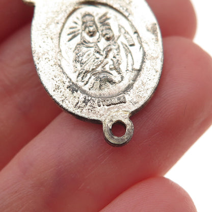 925 Sterling Silver Antique Art Deco Jesus & St. Mary Rosary Chain Charm Pendant