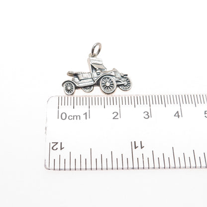 925 Sterling Silver Vintage Retro Car Oxidized Charm Pendant