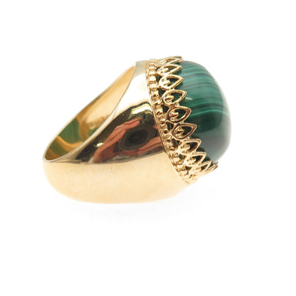925 Sterling Silver Gold Plated Real Malachite Crown Ring Size 6.25