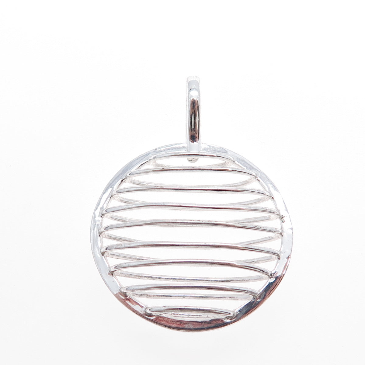 HAN 925 Sterling Silver Vintage Modernist Ribbed Caged Moon Pendant
