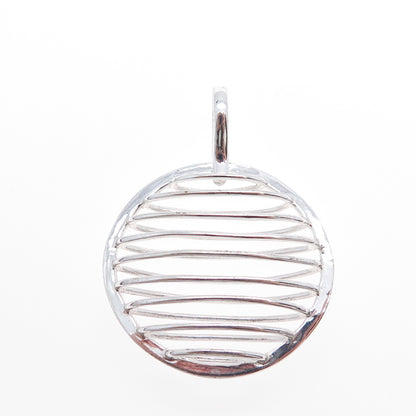 HAN 925 Sterling Silver Vintage Modernist Ribbed Caged Moon Pendant