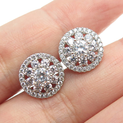 925 Sterling Silver Round-Cut Shaped C Z Stud Earrings