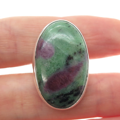 925 Sterling Silver Vintage Real Cabochon Zoisite Ruby Modernist Ring Size 5.25