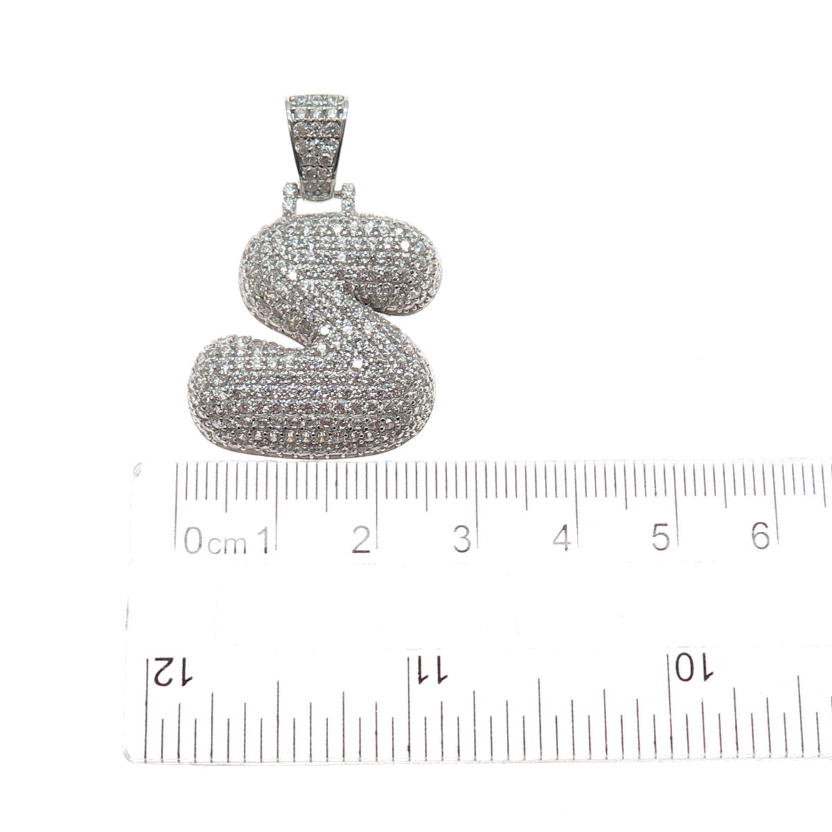 925 Sterling Silver Round-Cut C Z Letter S Initial Charm Pendant