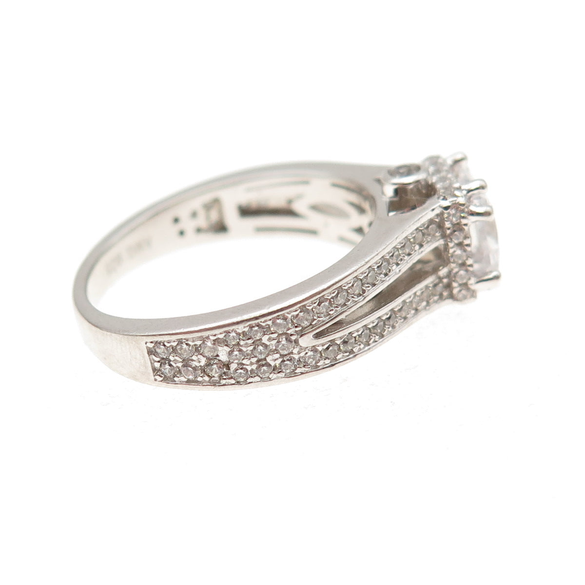 925 Sterling Silver Princess & Round-Cut C Z Engagement Ring Size 7.25