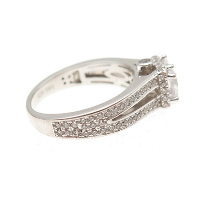 925 Sterling Silver Princess & Round-Cut C Z Engagement Ring Size 7.25
