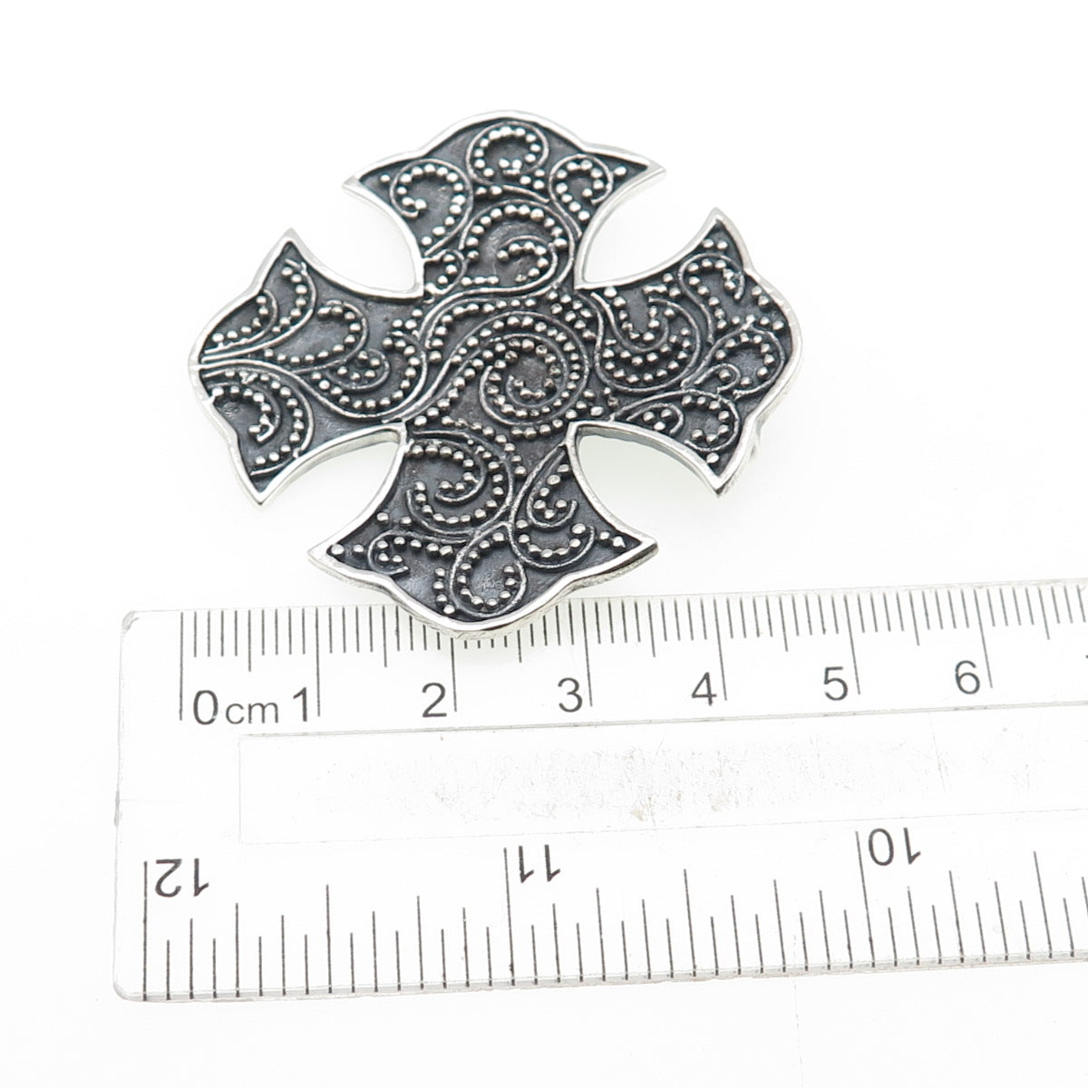CFJ Collins Fine Sterling Silver Vintage Granulated Cross Oxidized Slide Pendant