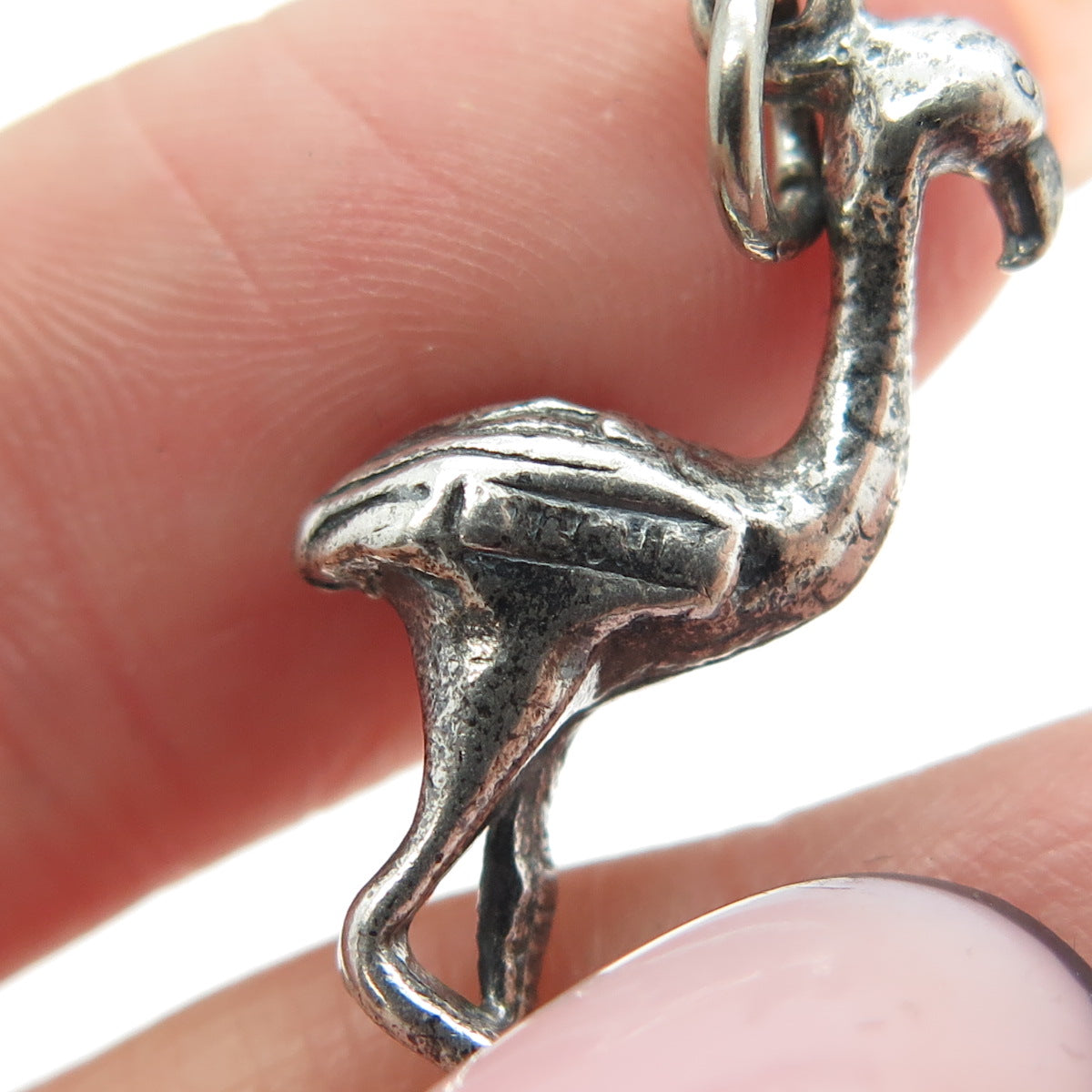 925 Sterling Silver Vintage Flamingo Bird Minimalist Charm Pendant