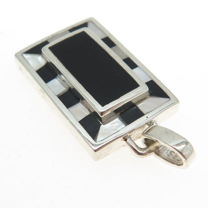 925 Sterling Silver Vintage Real Mother-of-Pearl & Black Onyx Pendant