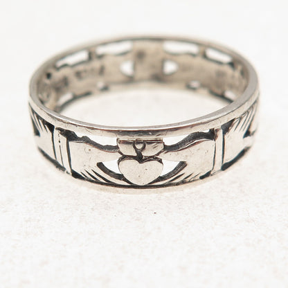 Peter Stone Sterling Silver Vintage Irish Claddagh Oxidized Band Ring Size 9.5