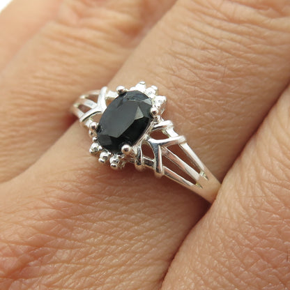 925 Sterling Silver Real Dark Blue Sapphire Gemstone Ring Size 10