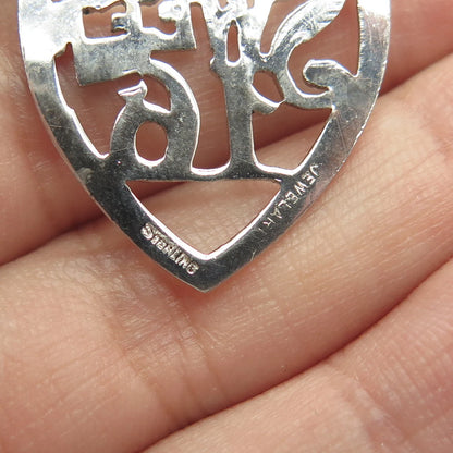 925 Sterling Silver Vintage Jewelart "Sweet 16" Heart Charm Pendant