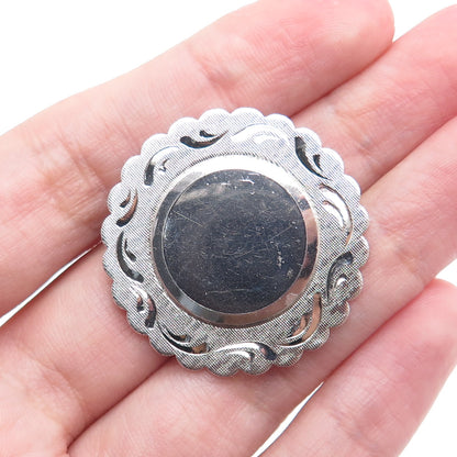 LAMODE 925 Sterling Silver Vintage Engravable Flower Pin Brooch
