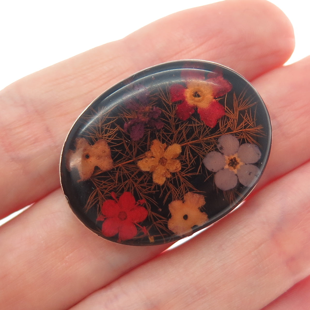 925 Sterling Silver Vintage Mexico Pressed Flower Pin Brooch