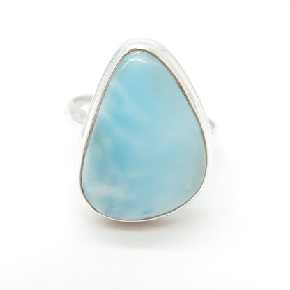 925 Sterling Silver Vintage Real Larimar Modernist Ring Size 8.25