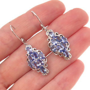 Chuck Clemency 925 Sterling Silver Real Oval-Cut Tanzanite Dangle Earrings