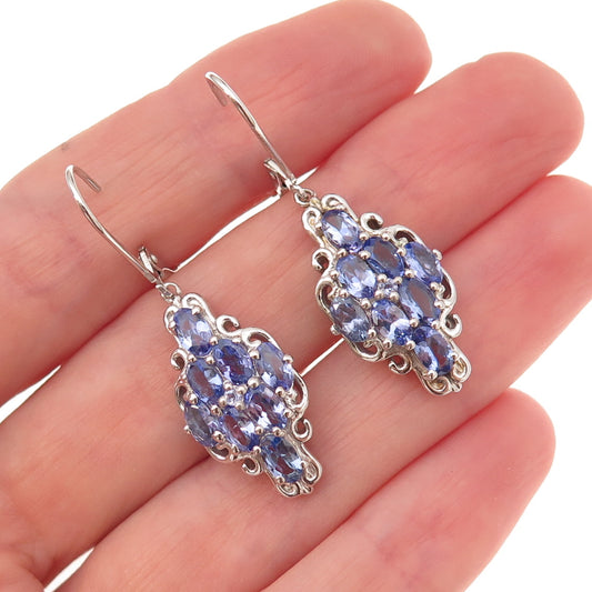 Chuck Clemency 925 Sterling Silver Real Oval-Cut Tanzanite Dangle Earrings