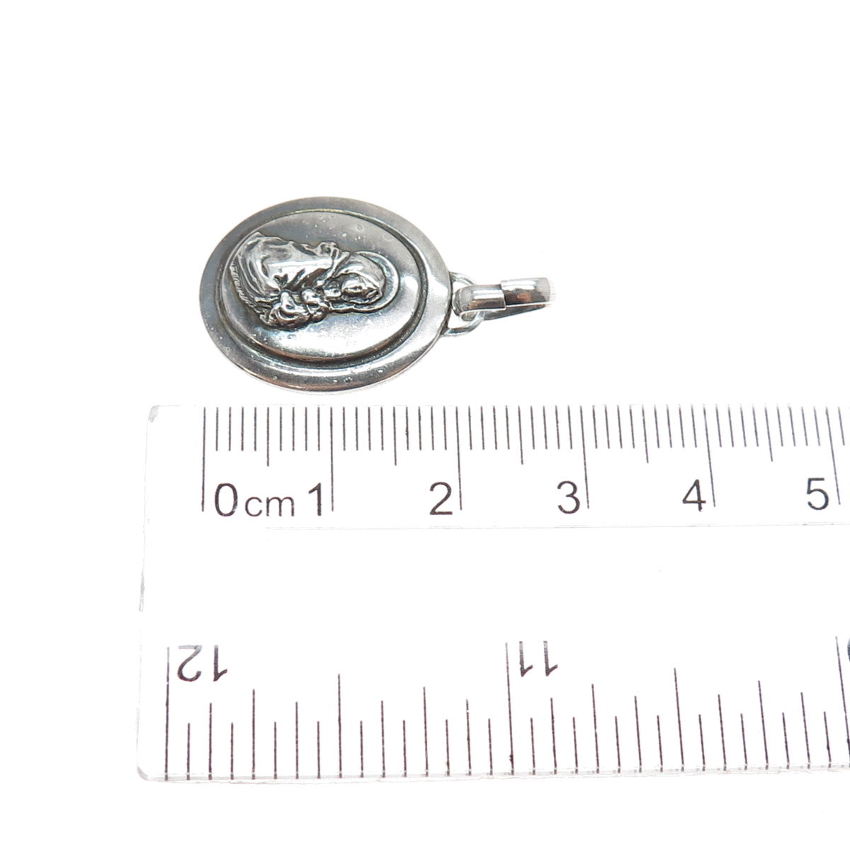 925 Sterling Silver Vintage Italy St. Mary Religious Oxidized Charm Pendant