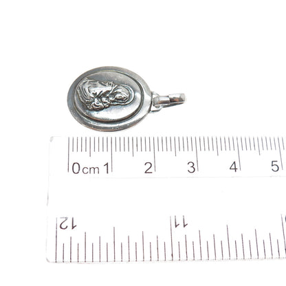 925 Sterling Silver Vintage Italy St. Mary Religious Oxidized Charm Pendant