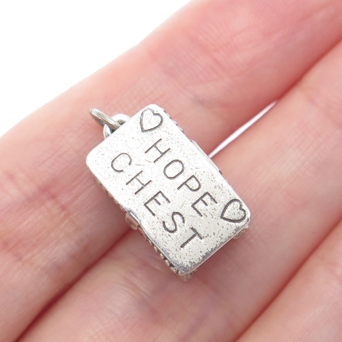 BEAU 925 Sterling Silver Vintage Hope Chest Minimalist Box Charm Pendant