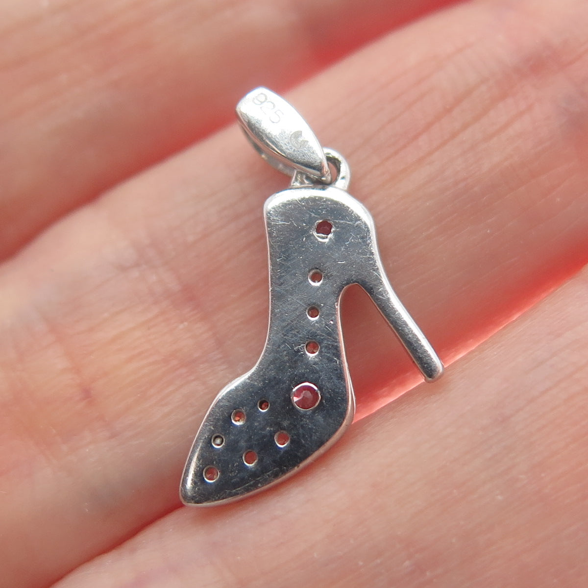 925 Sterling Silver Round-Cut Lavender & White C Z High Heel Shoe Mini Pendant