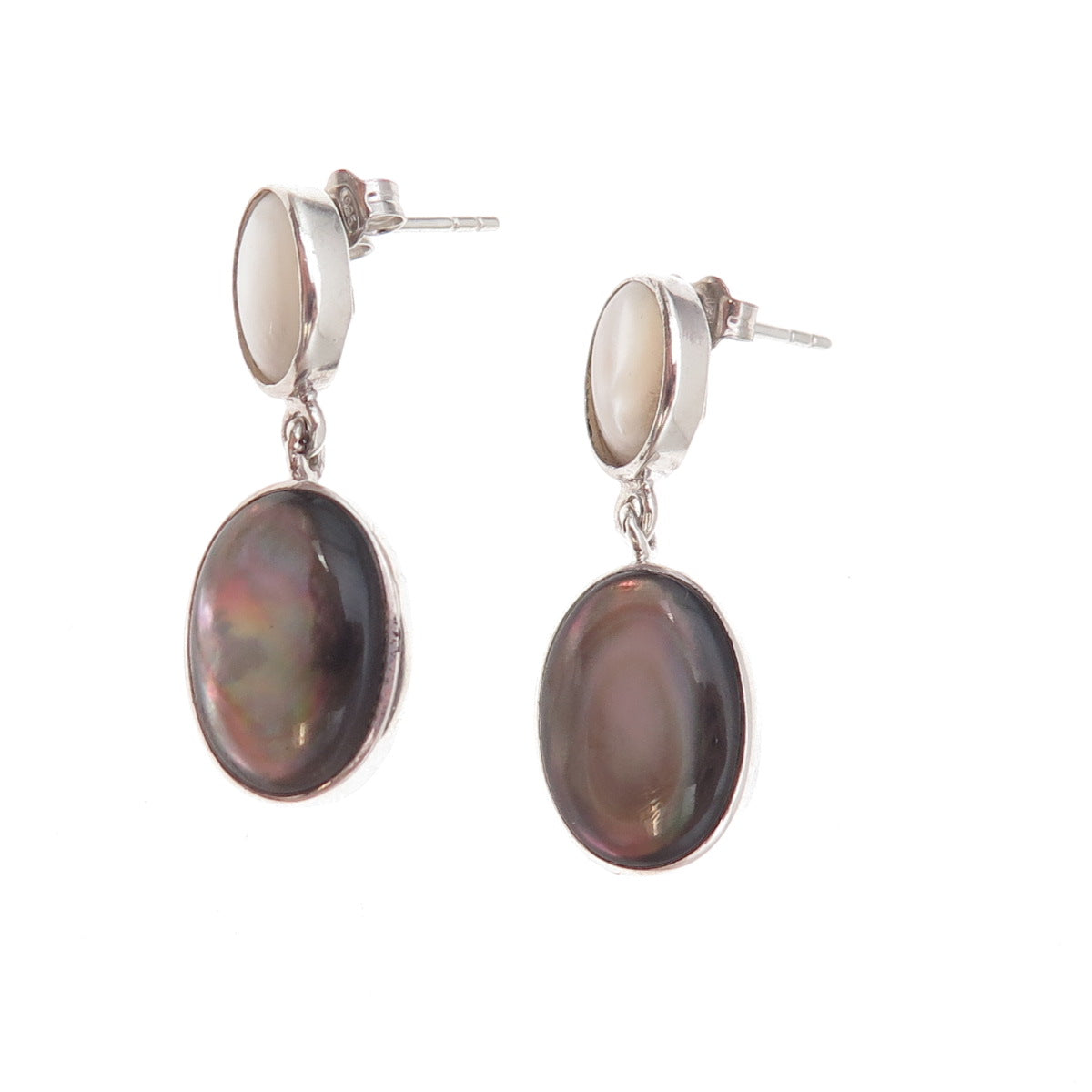 925 Sterling Silver Vintage Real MOP & Abalone Shell Dangle Earrings