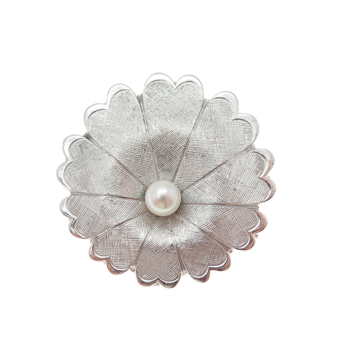 925 Sterling Silver Vintage Real Pearl Flower Pin Brooch