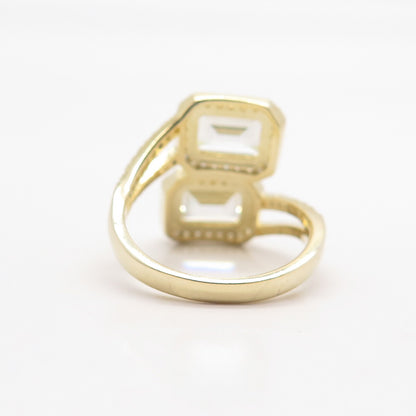 925 Sterling Silver Gold Plated C Z Bypass Ring Size 6.75