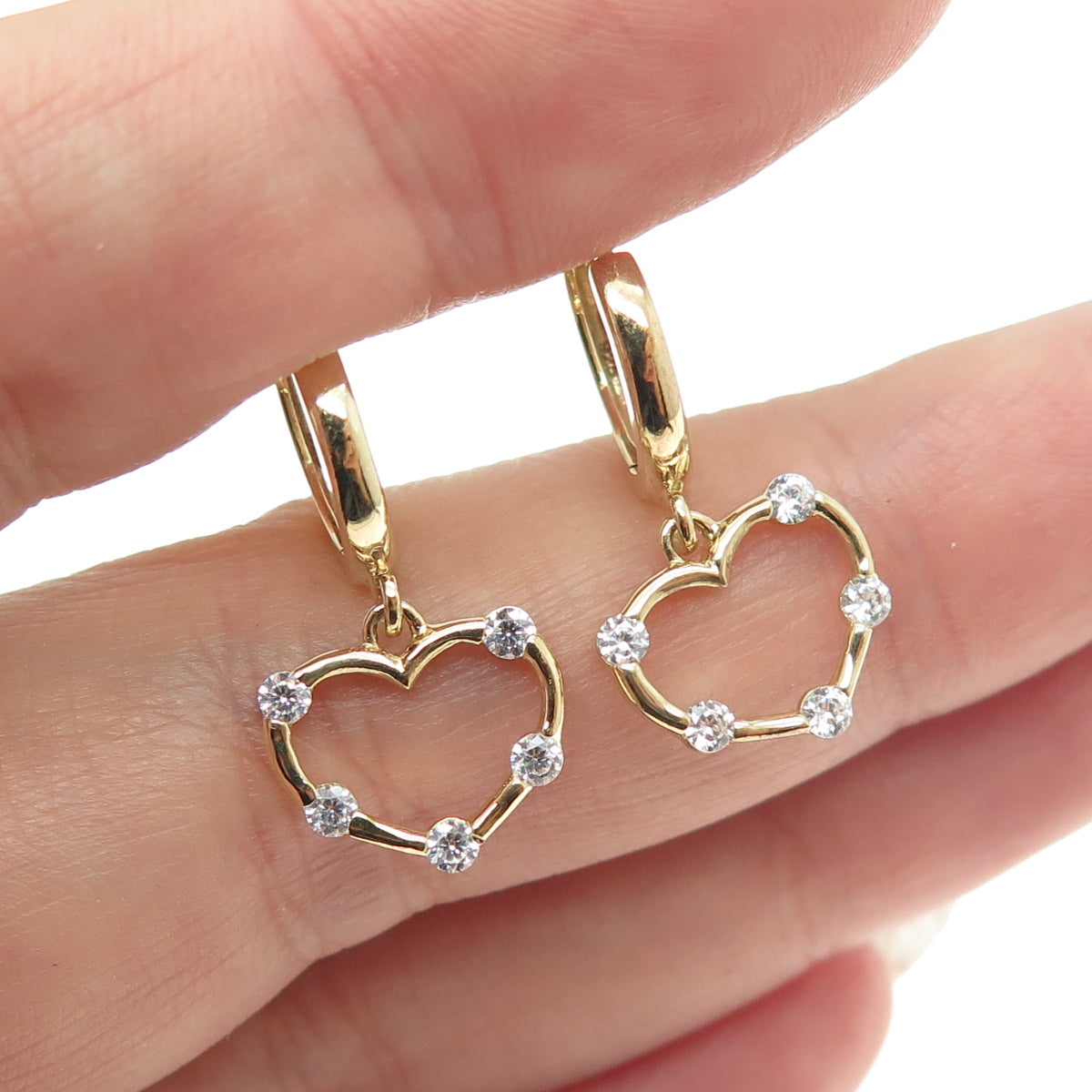 925 Sterling Silver Gold Plated Round-Cut Shaped C Z Open Heart Huggie Earrings