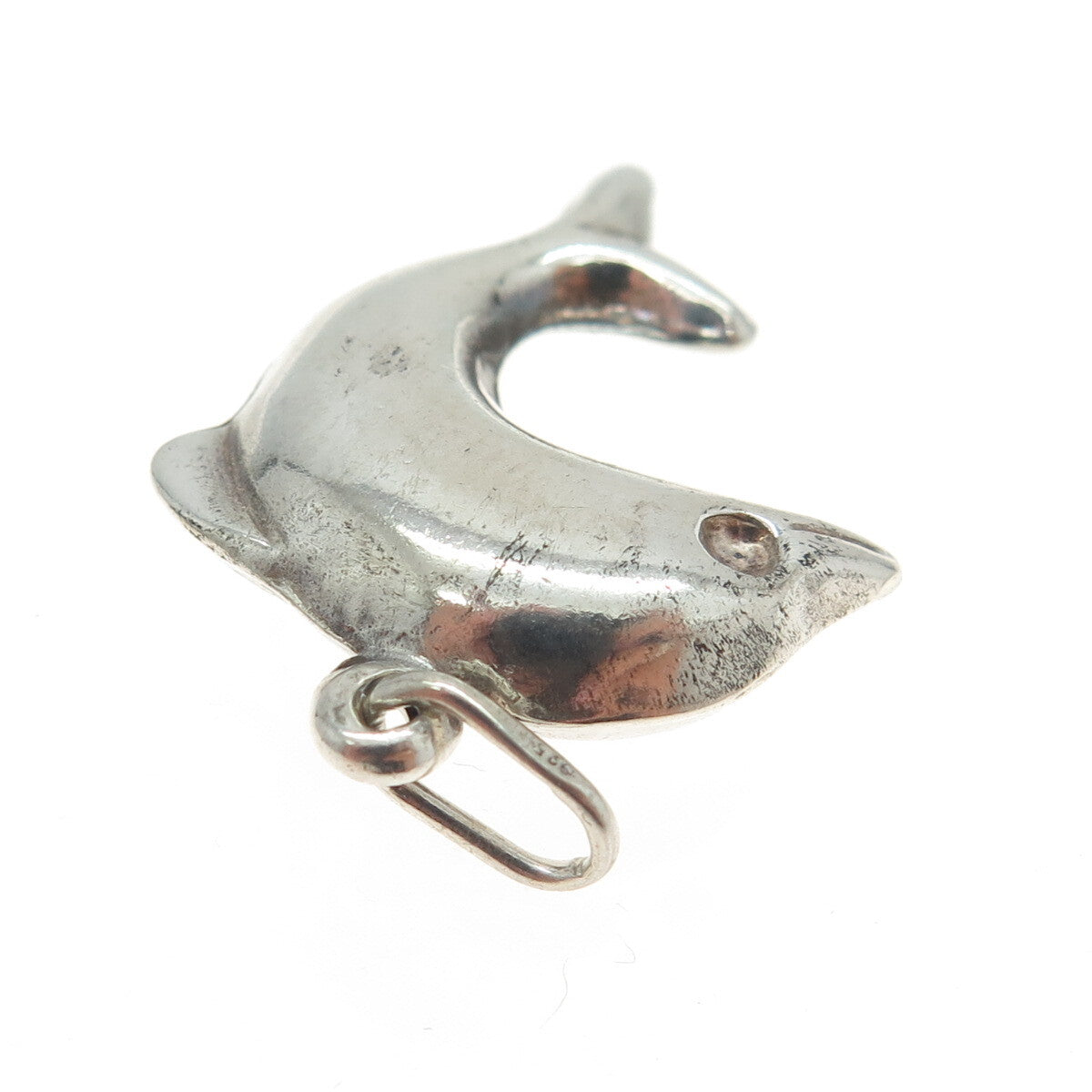 925 Sterling Silver Vintage Italy Friendly Dolphin 3D Pendant