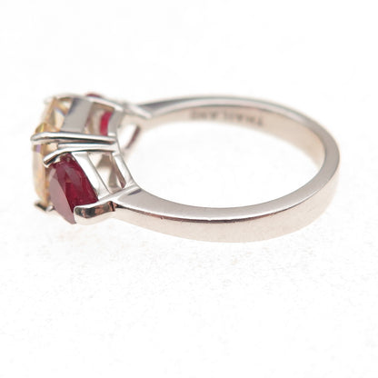 925 Sterling Silver Real Pear-Cut Ruby & Asscher-Cut C Z Ring Size 6
