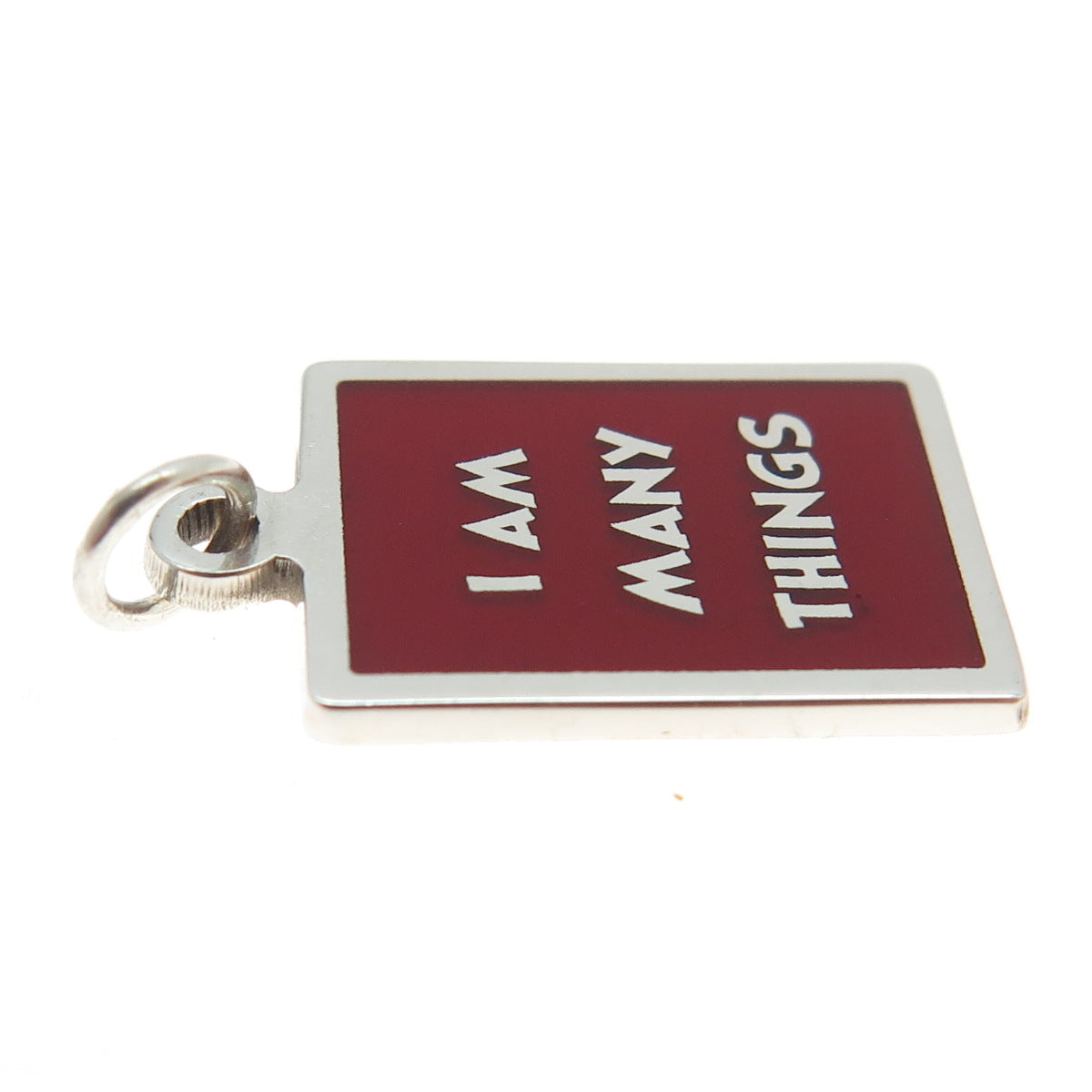 925 Sterling Silver Red Enamel "I Am Many Things" Minimalist Charm Pendant