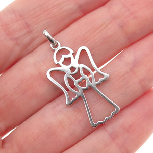 925 Sterling Silver Vintage BMD Heart Guardian Angel Charm Pendant