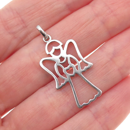 925 Sterling Silver Vintage BMD Heart Guardian Angel Charm Pendant
