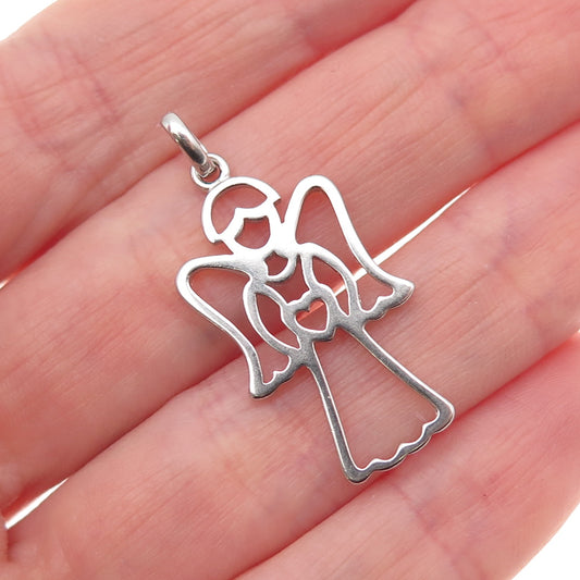925 Sterling Silver Vintage BMD Heart Guardian Angel Charm Pendant
