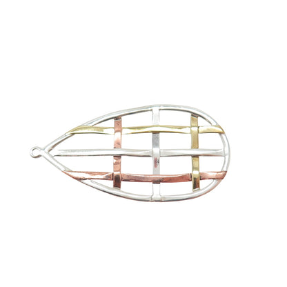 ROBERT LEE MORRIS 925 Sterling Brass & Copper Vintage Woven Teardrop Pendant