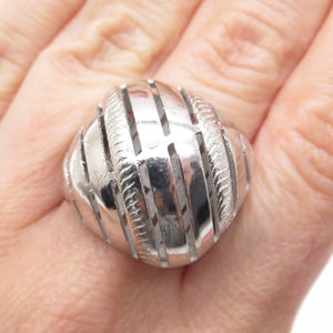 925 Sterling Silver Italy Modernist Ribbed Dome Ring Size 7.5