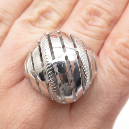 925 Sterling Silver Italy Modernist Ribbed Dome Ring Size 7.5