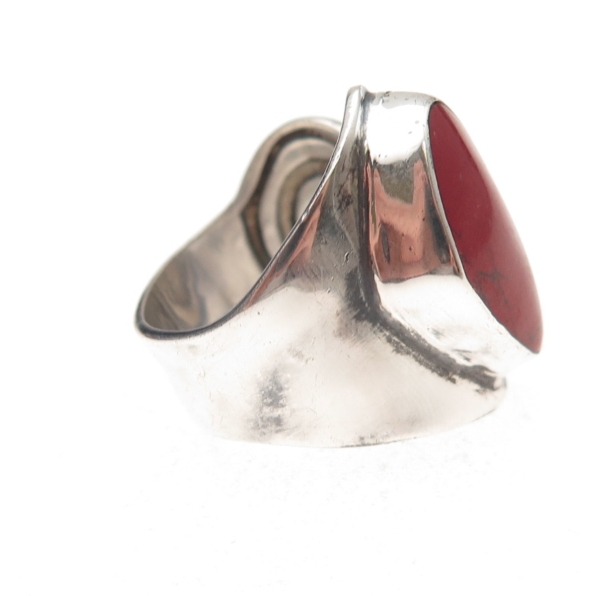 925 Sterling Silver Vintage HOB Mexico Real Red Jasper Adjustable Ring Size 7.5