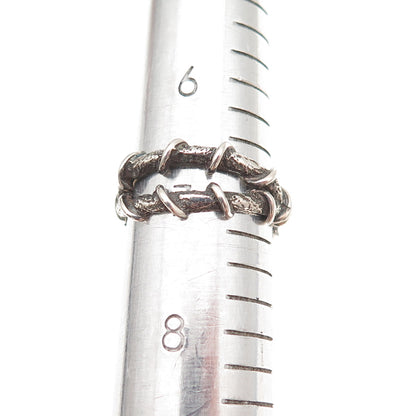 925 Sterling Silver Vintage Modernist Crisscross Oxidized Ring Size 7