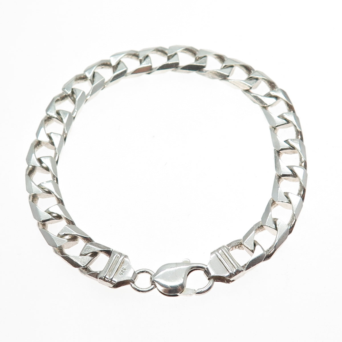 925 Sterling Silver Vintage Italy Square Curb Link Bracelet 8.25"