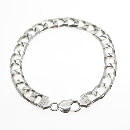 925 Sterling Silver Vintage Italy Square Curb Link Bracelet 8.25"