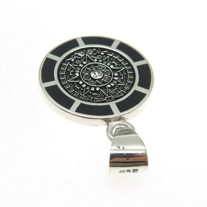 925 Sterling Silver Vintage Mexico Real Black Onyx Mayan Calendar Pendant