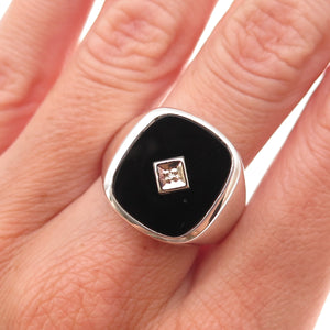 Dason 925 Sterling Silver Vintage Real Diamond Accent & Black Onyx Ring Size 10