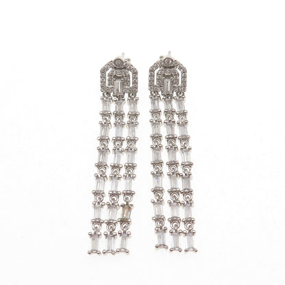 925 Sterling Silver Emerald & Round-Cut C Z Tassel Dangle Earrings
