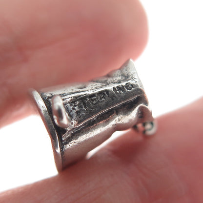 925 Sterling Silver Vintage Shoe Oxidized Minimalist 3D Charm Pendant