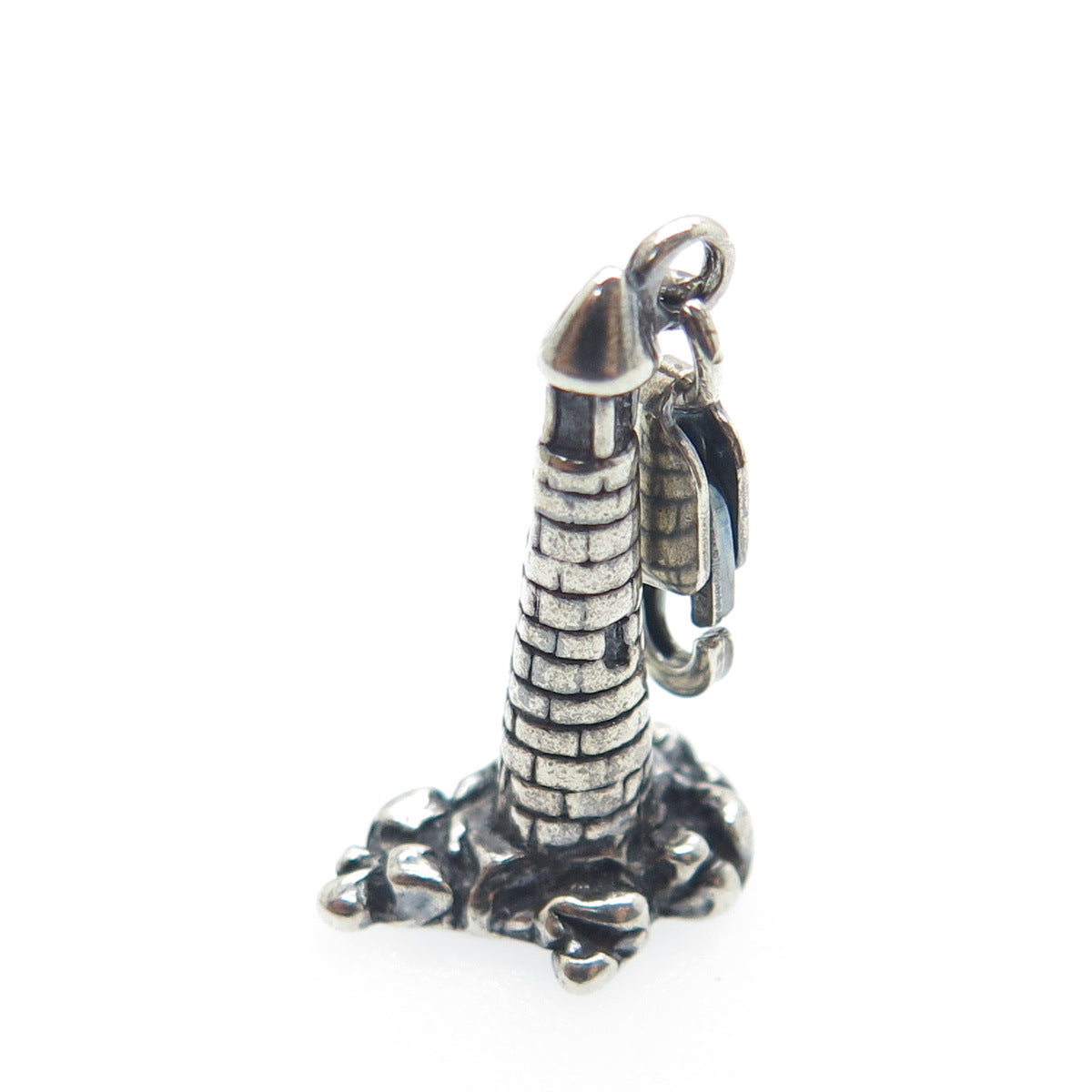 925 Sterling Silver Vintage Lighthouse Lobster Clasp Oxidized Charm Pendant