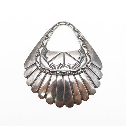 Old Pawn 925 Sterling Silver Vintage Southwestern Concho Oxidized Tribal Pendant