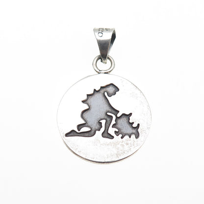 925 Sterling Silver Vintage Mexico Human & Dog Oxidized Charm Pendant