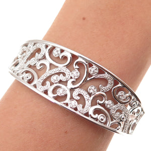 925 Sterling Silver Round-Cut C Z Floral Scroll Bracelet 6.75"
